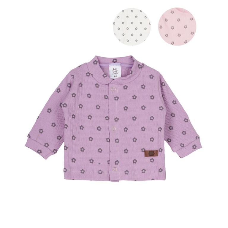 B3083 Saquito sin capucha bambula estampada. Colores: Crudo - Rosa - Lila