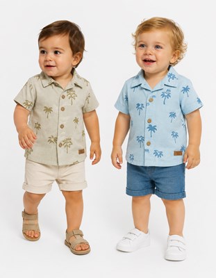 CAMISA MANGA CORTA DE BAMBULA ESTAMPA PALMERAS. BIG BAY