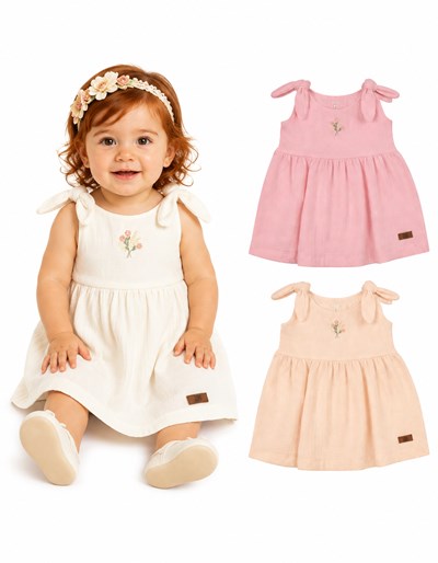 VESTIDO PARA BEBA DE BAMBULA CON NUDO. BIG BAY