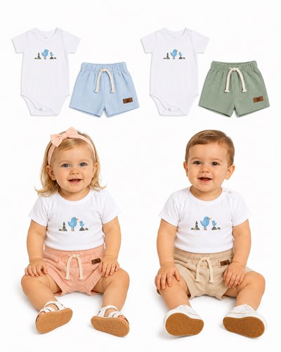 CONJUNTO BEBE, BODY ALGODON + SHORT BAMBULA. BIG BAY