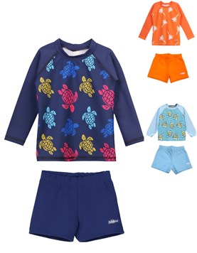 Conjunto UV+50: Remera manga larga estampada + Short. Big bay