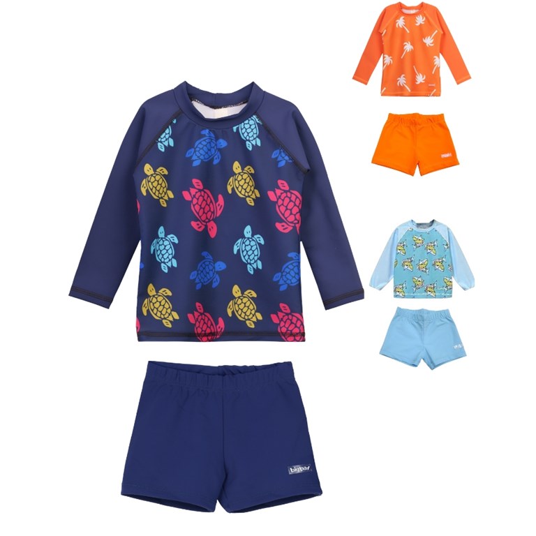 Conjunto UV+50: Remera manga larga estampada + Short. Big bay