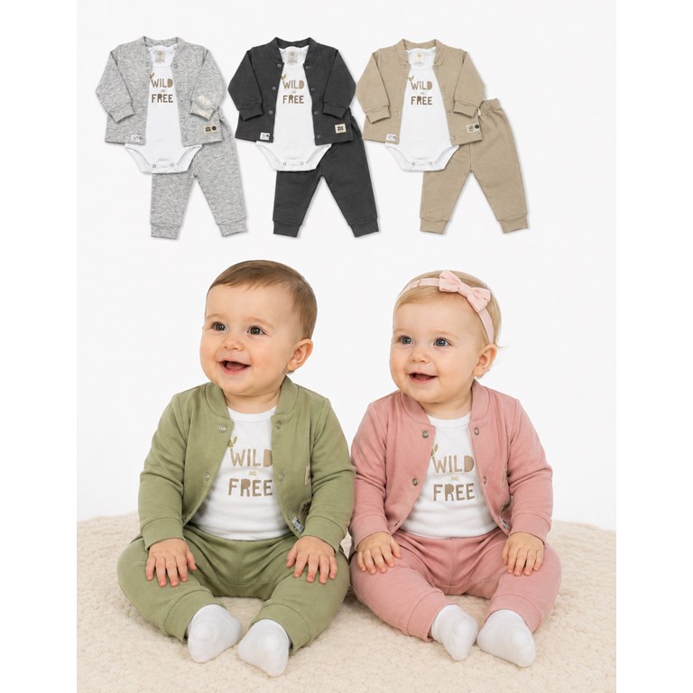 SET 3 PZS BODY ALGODON, SAQUITO Y PANTALON EN RUSTICO. BIG BAY