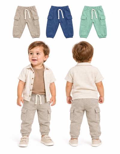 PANTALON JOGGER CARGO EN RUSTICO TEXTURADO PARA NENE. BIG BAY