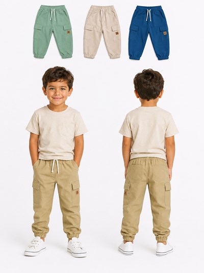 PANTALON JOGGER CARGO EN RUSTICO TEXTURADO PARA NENE. BIG BAY
