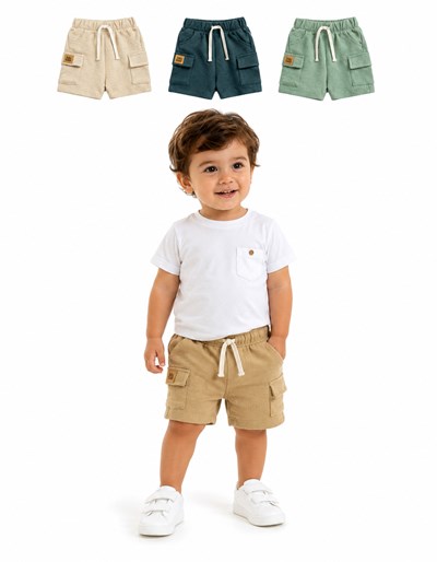 SHORT CARGO RUSTICO TEXTURADO PARA BEBE. BIG BAY