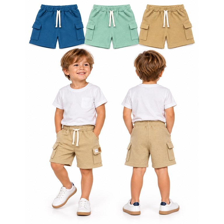 SHORT CARGO EN RUSTICO TEXTURADO PARA NENE. BIG BAY