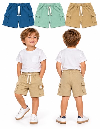 SHORT CARGO EN RUSTICO TEXTURADO PARA NENE. BIG BAY