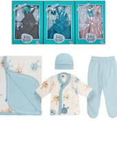 AJUAR MANTILLA + BATITA + OSITO + GORRO COMBINADO ESTRAMPA PERRITOS. BIG BAY