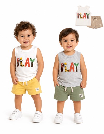 SET MUSCULOSA ESTAMPA 'PLAY'  + SHORT LISO. BIG BAY