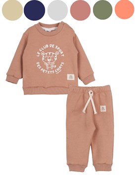 CONJUNTO BEBE BUZO ESTAMPA LEON + PANTALON FRIZA CON CORDON. BIG BAY