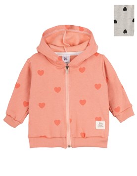 CAMPERA FRISA BEBA CON CIERRE Y CAPUCHA ESTAMPADO CORAZONES. BIG BAY