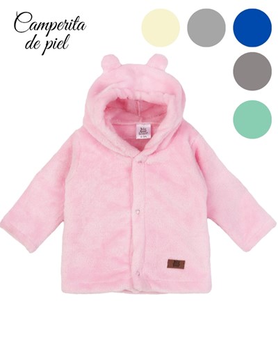Saquito con capucha con orejas en coral fleece (pielcita). Colores: crudo-Beige-Rosa-Aqua-Indigo-Gris. Big bay