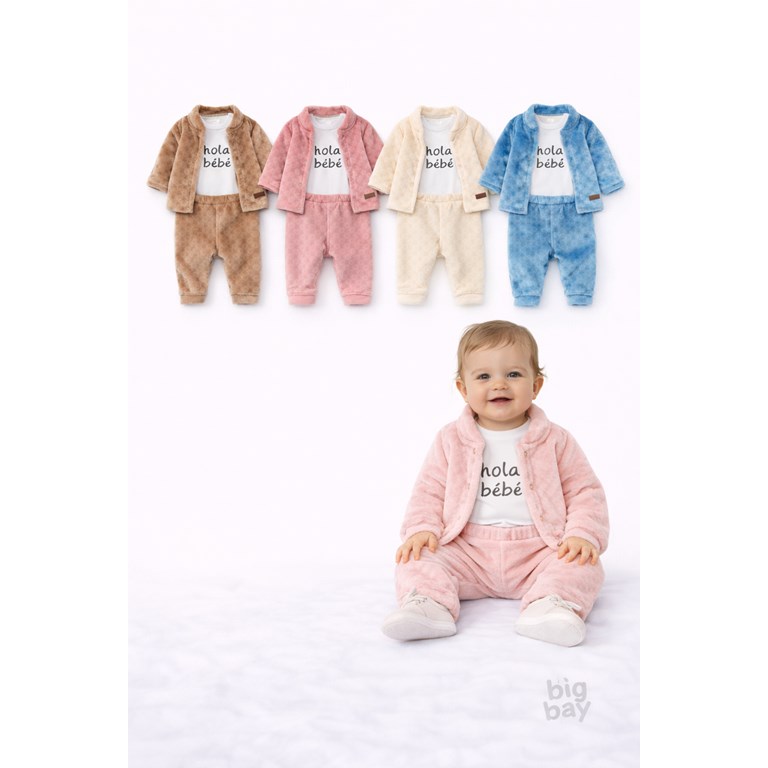 SET 3 PIEZAS CORAL FLEECE EMBOSSED. BIG BAY