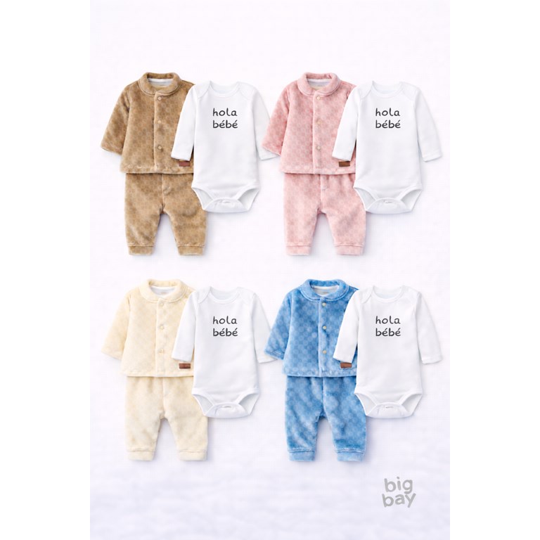 SET 3 PIEZAS CORAL FLEECE EMBOSSED. BIG BAY