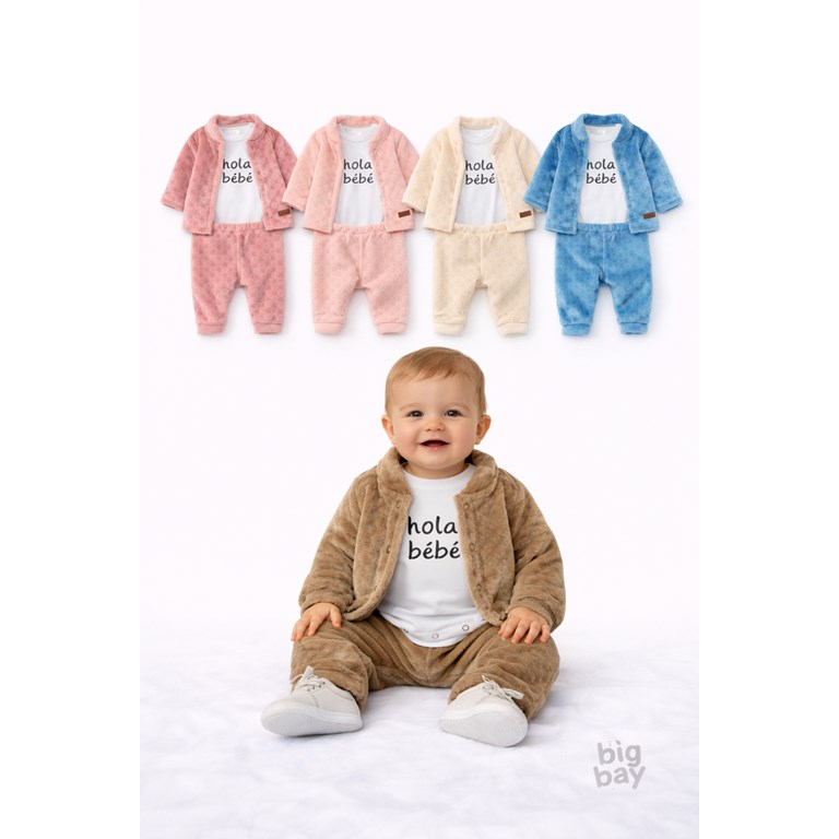 SET 3 PIEZAS CORAL FLEECE EMBOSSED. BIG BAY