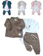 CONJUNTO 3 PZS, BODY MANGA LARGA ALGODÓN, CAMPERITA Y PANTALÓN PLUSH. BIG BAY