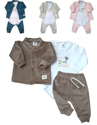 CONJUNTO WAFLE 3 PZS: BODY MANGA LARGA ALGODÓN + CAMPERITA + PANTALÓN . BIG BAY