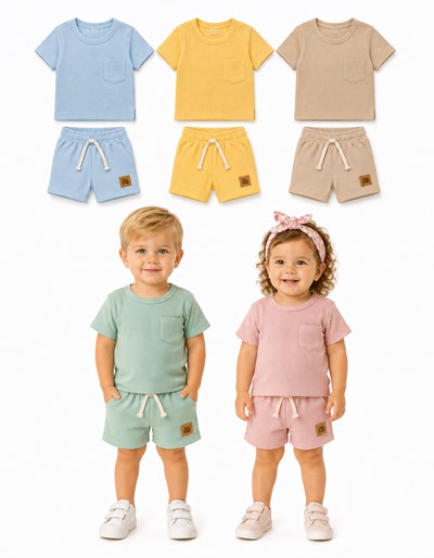 CONJUNTO REMERA MANGA CORTA + SHORT EN WAFFLE. BIG BAY