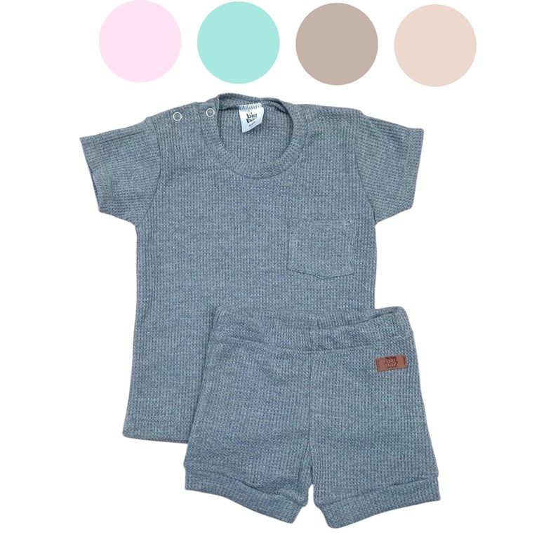 W9097 Conjunto remera manga corta + short  . Big bay
