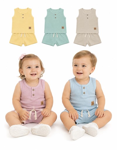 CONJUNTO BEBE, MUSCULOSA Y SHORT EN WAFFLE. BIG BAY