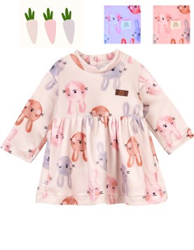 VESTIDO BEBA DE PLUSH ESTAMAPADO CONEJOS. BIG BAY