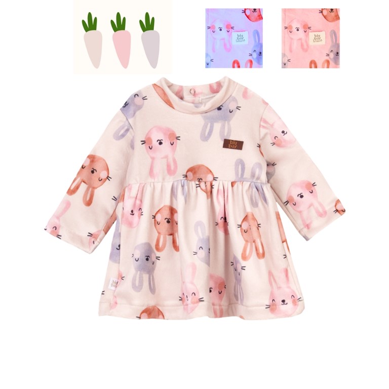 VESTIDO BEBA DE PLUSH ESTAMAPADO CONEJOS. BIG BAY