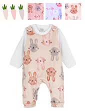 CONJUNTO JARDINERO PLUSH ESTAMPADO CONEJOS + BODY MANGA LARGA. BIG BAY