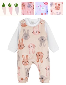 CONJUNTO JARDINERO PLUSH ESTAMPADO CONEJOS + BODY MANGA LARGA. BIG BAY