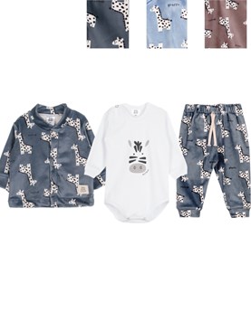 CONJUNTO 3 PIEZAS BODY MANGA LARGA+ SAQUITO Y PANTALON DE PLUSH ESTAMPADO JIRAFAS. BIG BAY
