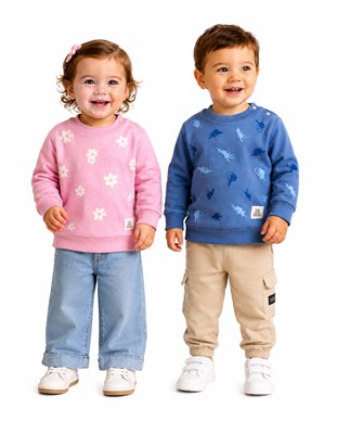 BUZO DE PLUSH PARA BEBE Y BEBA ESTAMPADO. BIG BAY