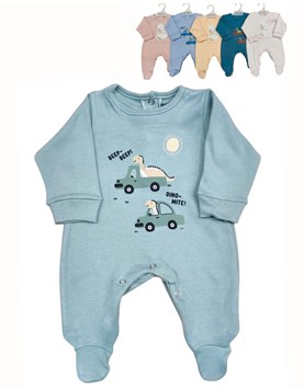 Enterito con pie en interlock liso combinado con estampa central colores unisex,nena y varon dreams