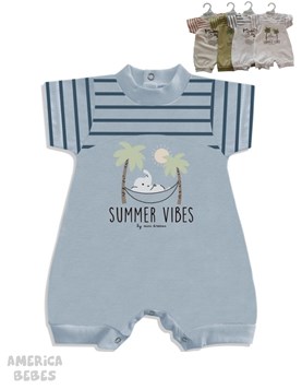ENTERITO BEBE VARON ALGODON CON ESTAMPADO CENTRAL Y MANGAS COMBINADAS RAYADAS DREAMS