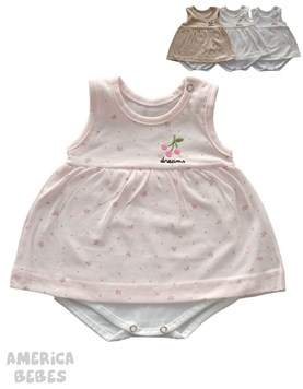 Enterito con pie en interlock floreado combinado con estampa central disponible colores de nena dreams
