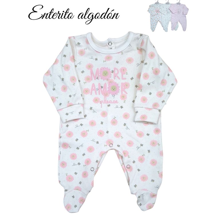 Enterito con pie en interlock floreado combinado con estampa central disponible colores de nena dreams