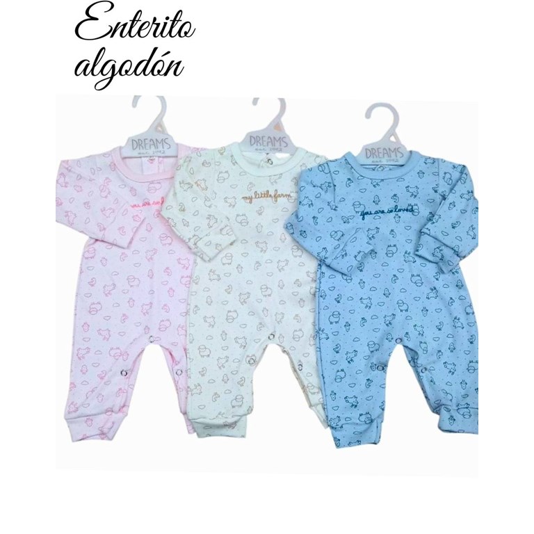 Enterito sin pie en interlock animalitos combinado con bordado central colores unisex nena y varon dreams