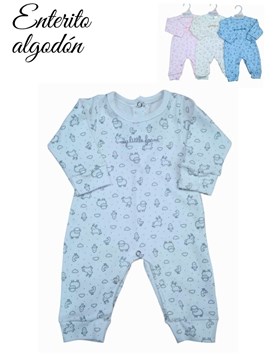 Enterito sin pie en interlock animalitos combinado con bordado central colores unisex nena y varon dreams