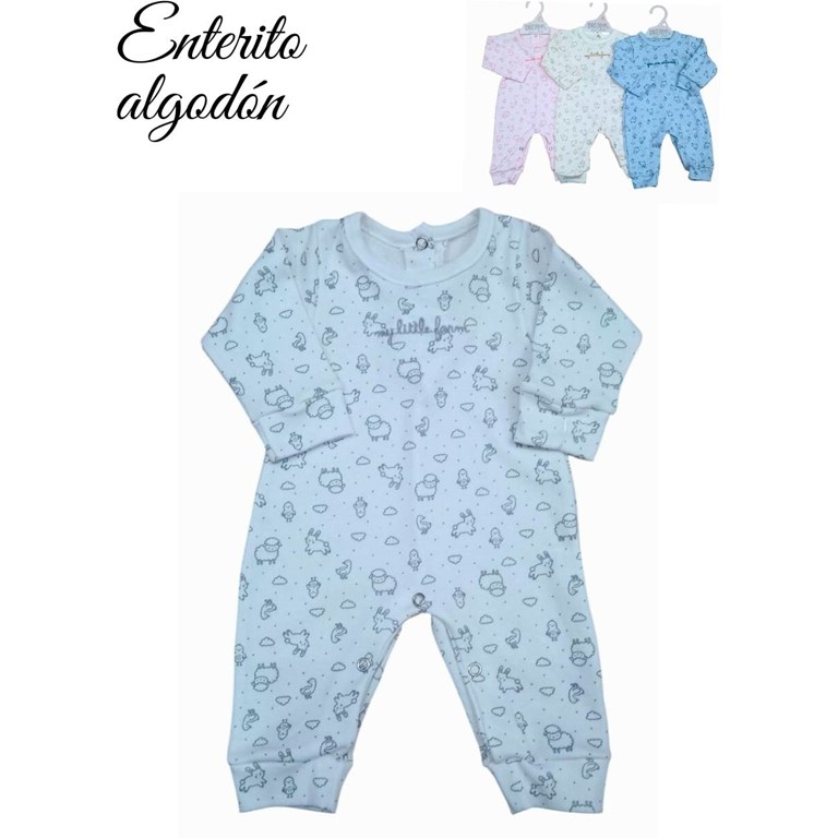 Enterito sin pie en interlock animalitos combinado con bordado central colores unisex nena y varon dreams