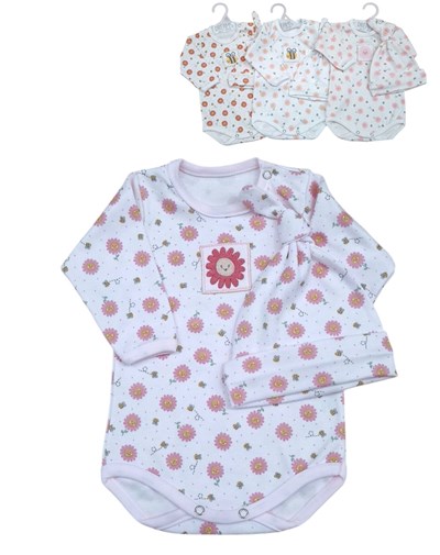 Body bebe interlock estampado flores con gorro y bordado central dreams