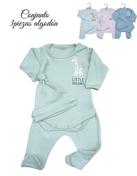 Set de body con estampa en frente rana y gorrito de interlock en algodon dreams