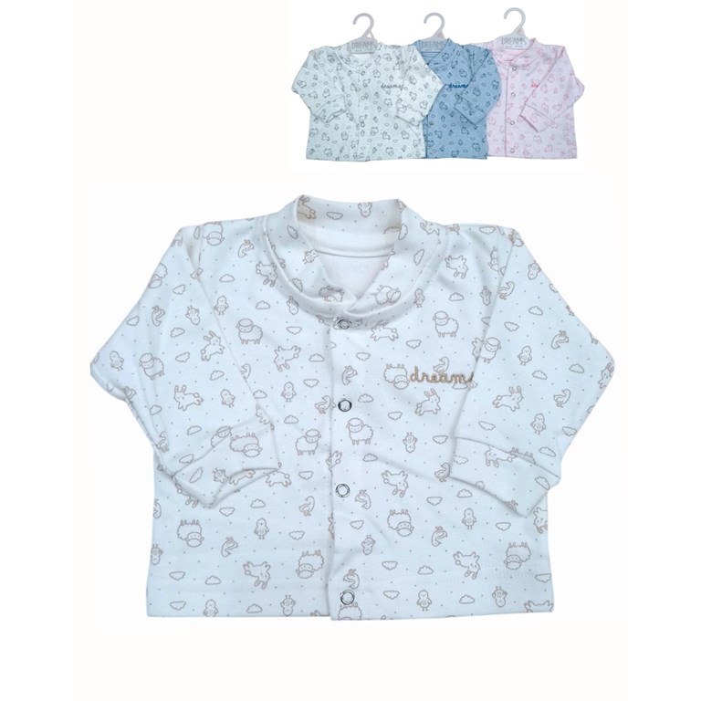 campera cuello mao en interlock animalitos comnbinado con logo bordado en colores unisex nena y varon dreams