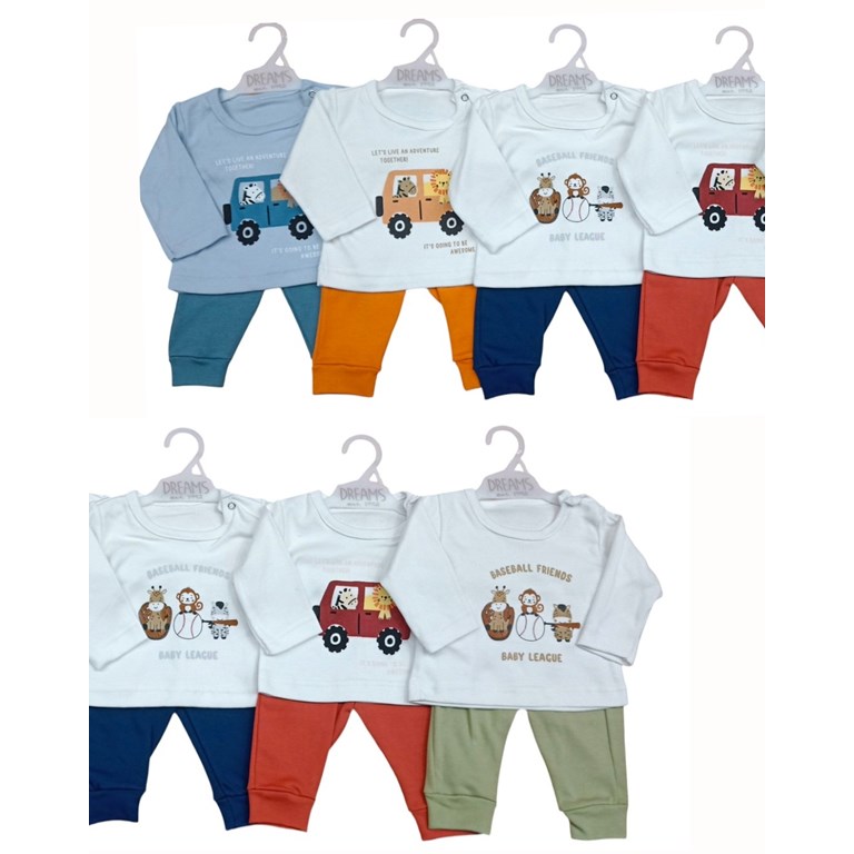 Conjunto de camiseta en interlock  liso con estampa central combinado con pantalon en interlock varon dreams