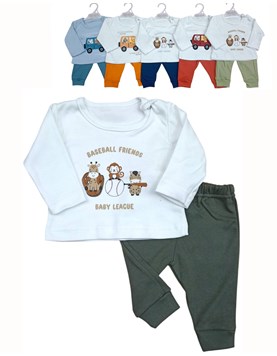 Conjunto de camiseta en interlock liso con estampa central combinado con pantalon en interlock varon dreams
