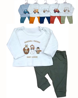 Conjunto de camiseta en interlock  liso con estampa central combinado con pantalon en interlock varon dreams