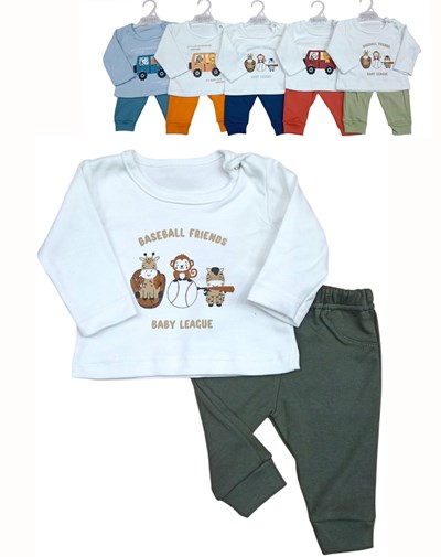 Conjunto de camiseta en interlock  liso con estampa central combinado con pantalon en interlock varon dreams