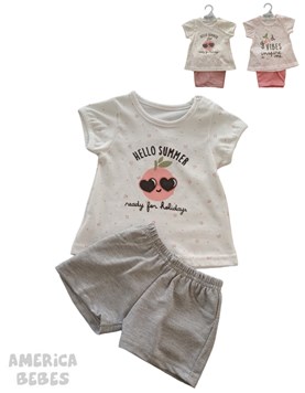CONJUNTO 2 PIEZAS PARA BEBA REMERA MANGA CORTA JERSEY ESTAMPADA CHERRYS Y PANTALON RUSTICO DREAMS