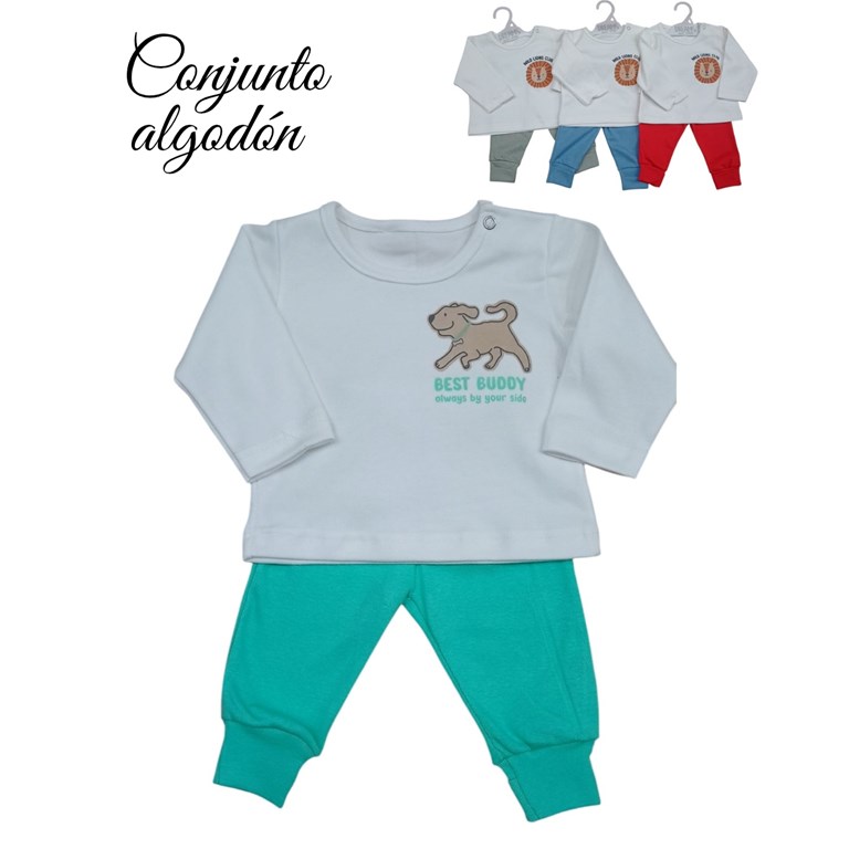 Conjunto de camiseta en interlock liso con estampa central y pantalon de morley dreams