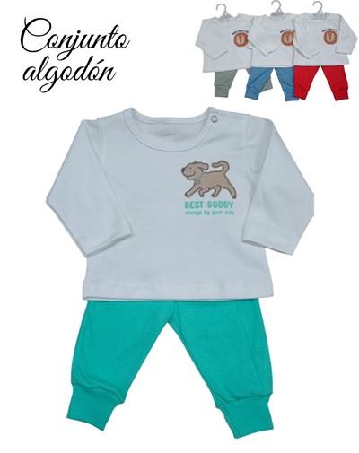 Conjunto de camiseta en interlock liso con estampa central y pantalon de morley dreams