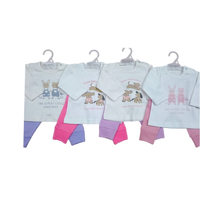 Conjunto de camiseta en interlock liso con estampa central y ranita pantalon de morley colores de nena dreams