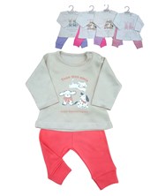 Conjunto de camiseta en interlock liso con estampa central y ranita pantalon de morley colores de nena dreams